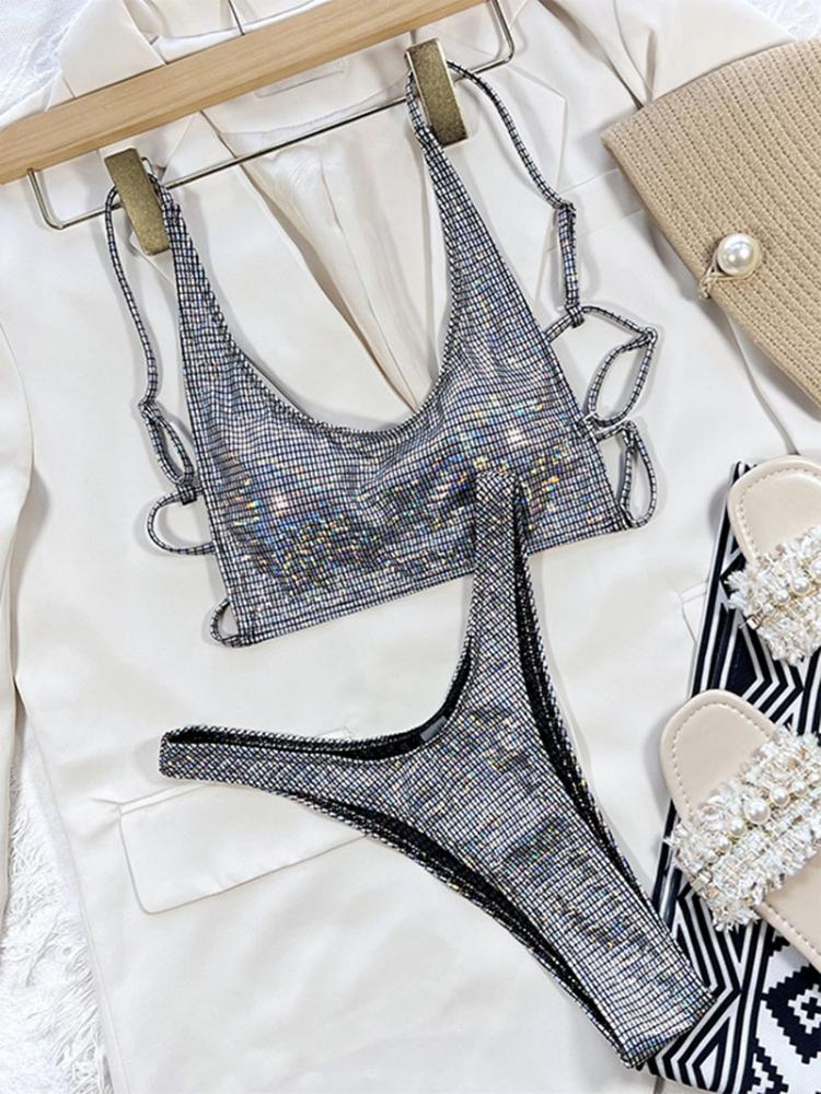 2024 pailletten Badeanzug für Frauen Sexy Push-Up Tanga 2 Stück Bikini Set Weibliche Bademode Badeanzug Bademode Mujer Biquini L