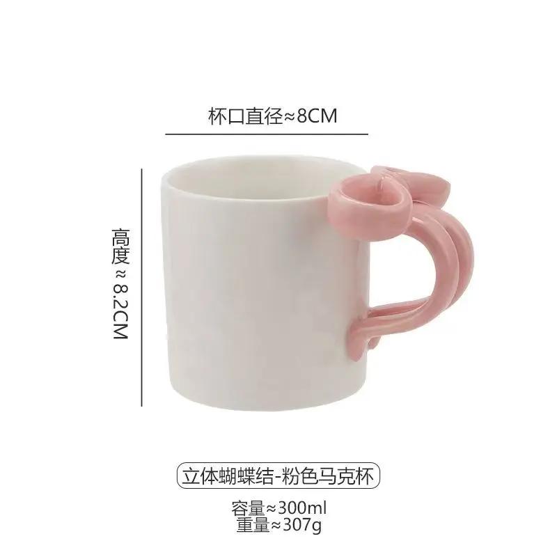 Nordic 3D Bow Cute Plate and Coffee Mug Hand-painted Ceramic Plate Ornament Sliving Bedroom Dining Table Snack Fruit Salad Plate