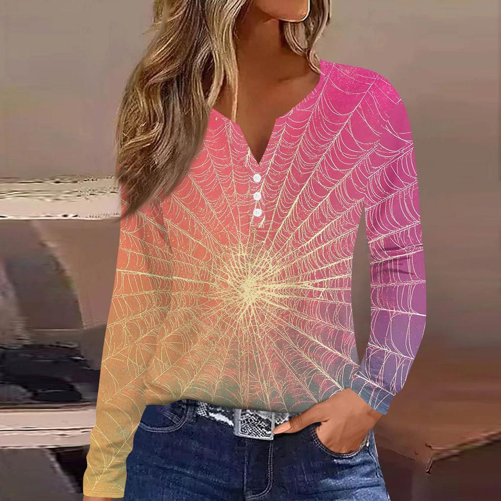 Women's T Shirt Tee Button Long Sleeve Daily Weekend Fashion Basic V- Neck Regular Top
