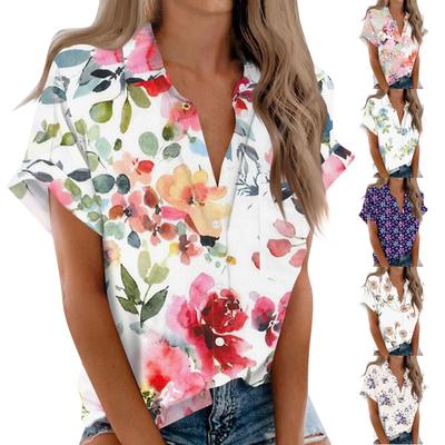 Women's Short Sleeved Shirt, Daily Fashion Printed Button Top, Chest Pocket Cardigan