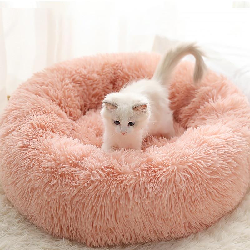 Pet Bed Thick Plush Round Pet Nest Cushion Comfortable Kennel Winter Warm Long Plush Super Soft Sleeping Bag Lounger Cat House