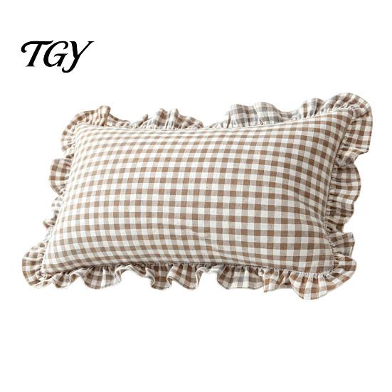 Federe Comode in Cotone Copricuscino Ruffle, Custodia a Quadri con Bordo Arricciato, Copricuscini da Divano 18x18 Pollici 20x12 Decorativi per Farmhouse
