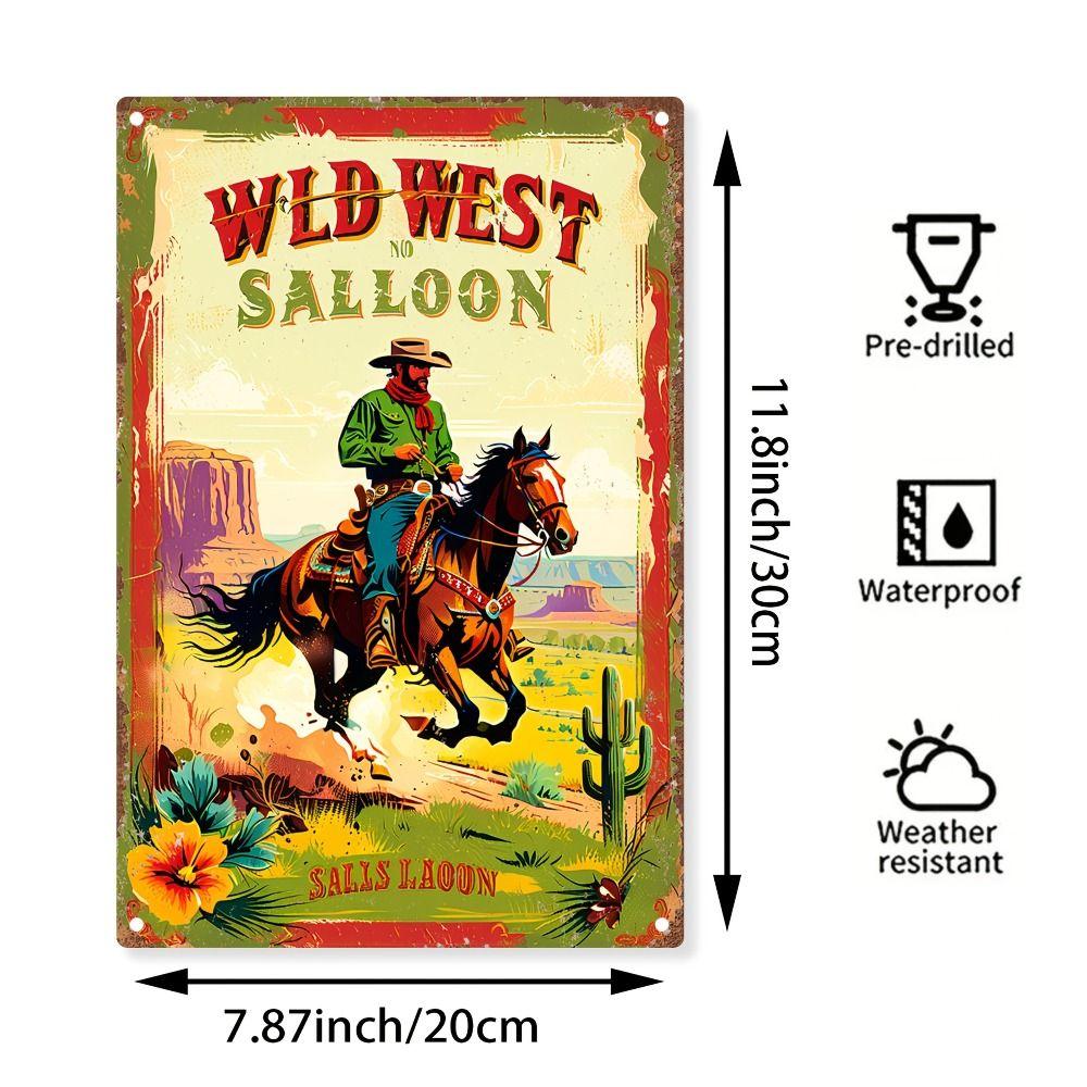Wild West Cowboy Retro Metal Wall Art Home Decor 20x30cm