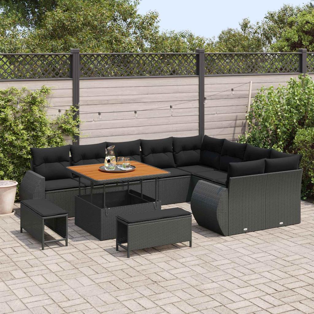 Garden Sofa Set 12 pcs Black Poly Rattan