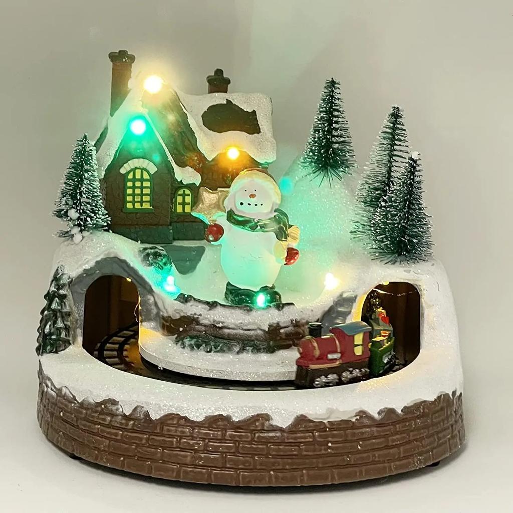 Weihnachtsdekoration Dorfhaus Schneemann Musik Beleuchtet Ornamente Figur Weihnachtsbaum Drehzug Weihnachten Navidad Geschenke