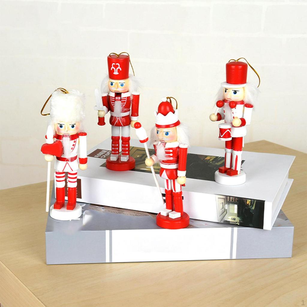 4 Pieces Nutcracker Puppet Statues Christmas Decorations Home Furnishing Crafts Artificial Ornaments