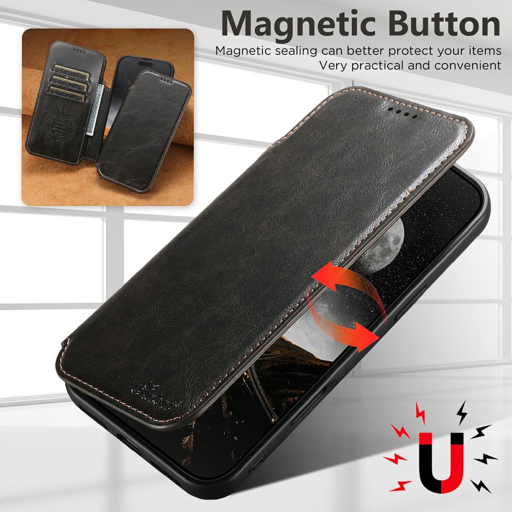 SUTENI J05 For iPhone 17 Air Case Compatible with MagSafe Textured PU Leather Flip Phone Cover