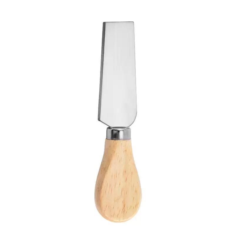 Stainless Steel Cheese Knife Set with Wooden Handles for Spreading, Forking, and Slicing Bread and Butter.