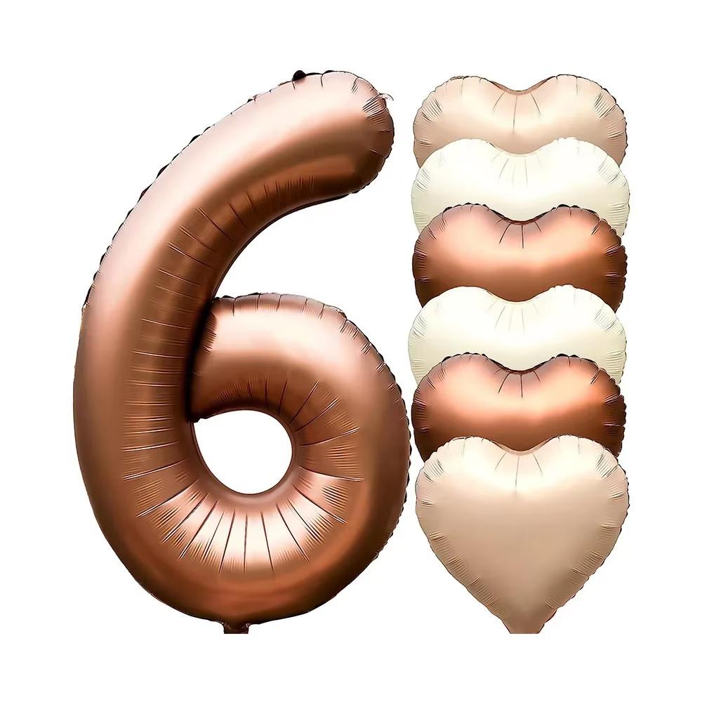 7pcs 32inch Number Balloons Set Helium Balloon with Big Heart Balloons for Girl and Boy 9th Year Old Birthday Party Decorations