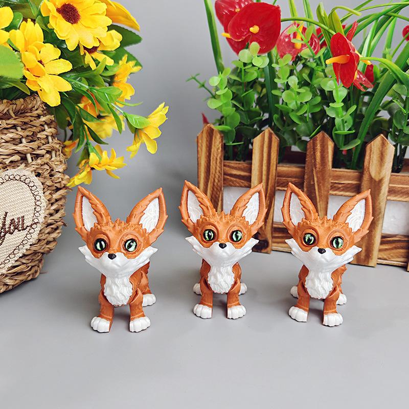 3D Printing Small Fox Cute Creative Modelling Animal Toys Office Home Decoration Small Ornaments Big Ears Fox Children's Gifts