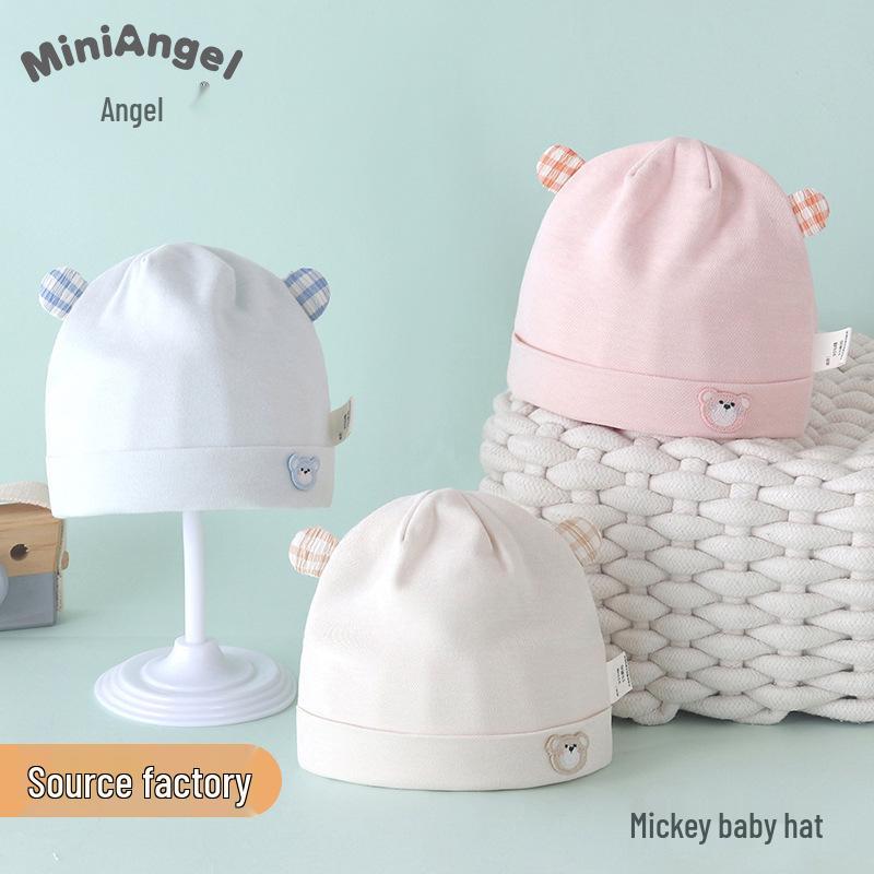 

М яка бавовняна шапочка для новонародженого - Мила, зручна, одного розміру з маленькими вушками синій