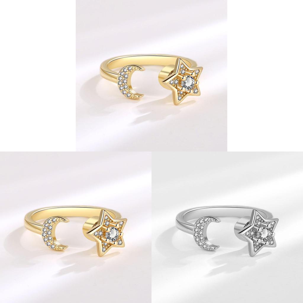 Star Moon Geometric Adjustable Ring With Zirconia For Women Fashion Jewelry