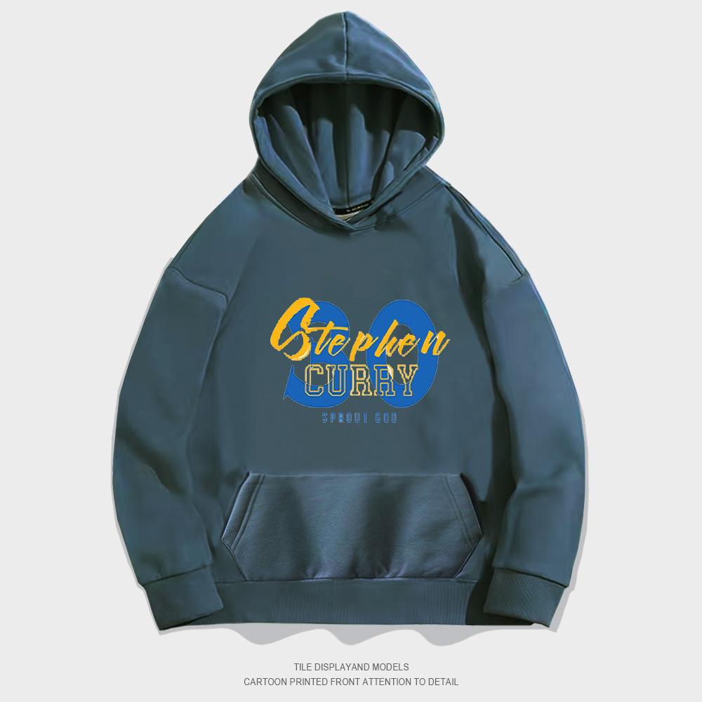 Autumn hooded sweater pullover European and American trend loose long-sleeved basketball casual printing yellow and blue No. 30 jacket