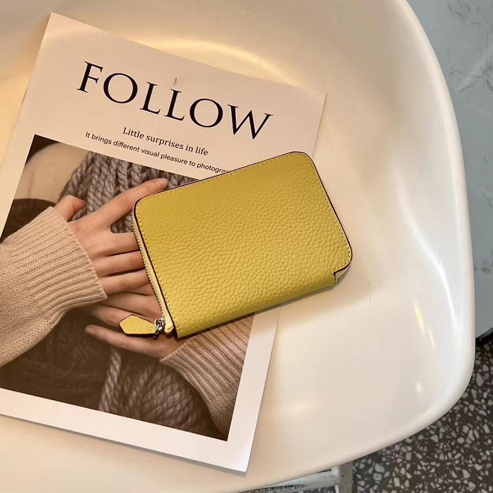 Einfache Damen Geldbörsen aus echtem Leder Erste Schicht Rindsleder Lange Geldbörse Hohe Kapazität Reißverschluss Handy Geldbörse Clutch-Tasche short gelb
