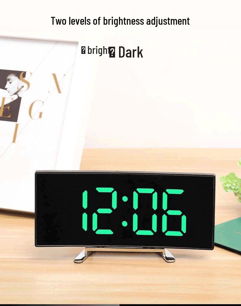 Curved LED Mirror Alarm Clock with Thermometer for Students