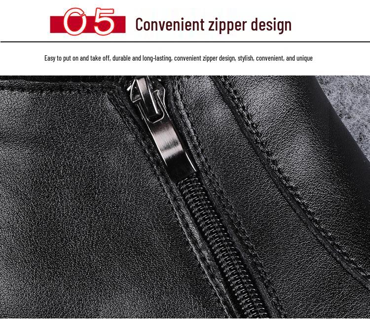 Men's Genuine Leather High-Top Zipper Ankle Boots with Velvet Lining – Warm, Casual, Cotton, Slip-On, Autumn/Winter.
