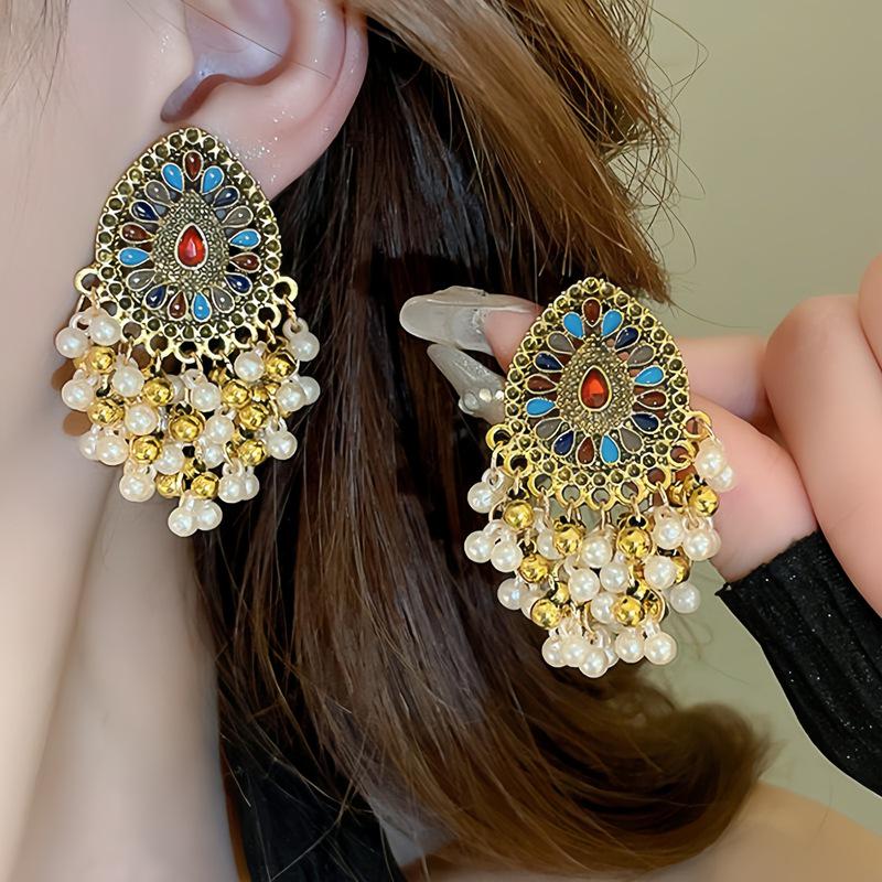 Bohemian Ethnic Tassel Bell Pendant Stud Earrings - Retro, Nostalgic, Elegant Style