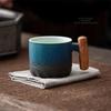 Retro Ceramics Coffee Cup Filter Tea Mug Solid Color Gradient Glaze Wooden Handle Handmade Coffee Cup Tea Cup For Office Gfit