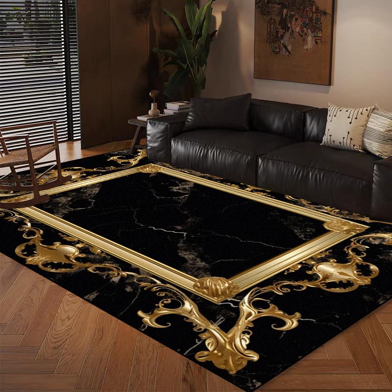 Home Decoration Modern Luxury Large Living Room Antiskid Carpet Soft Bedroom Cloakroom Mats Easy Cleaning Lounge Rug Black Gold