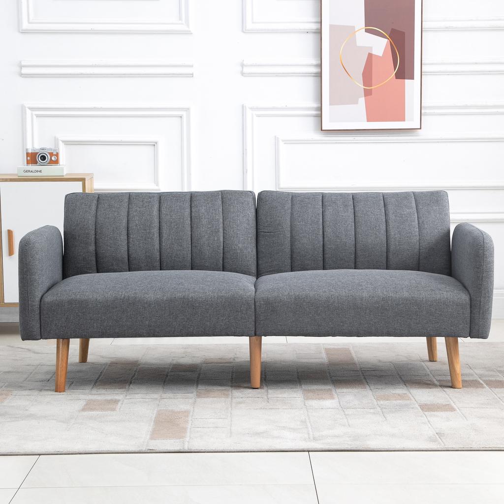Sleeper Sofa, 2-Seater Fabric Sofa, Sofa with Sleep Function, Linen-Like Polyester, Rubberwood, 173 x 75 x 73 cm, Grey