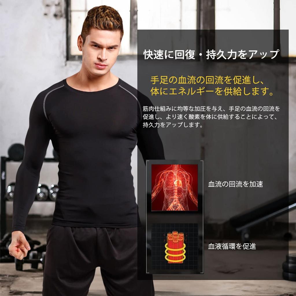 Sillictor Long Sleeve Power Stretch Compression Compression Wear Protection Sweat Wicking Quick Size Men's Top, Undershirt, [UV + + Drying], Black,