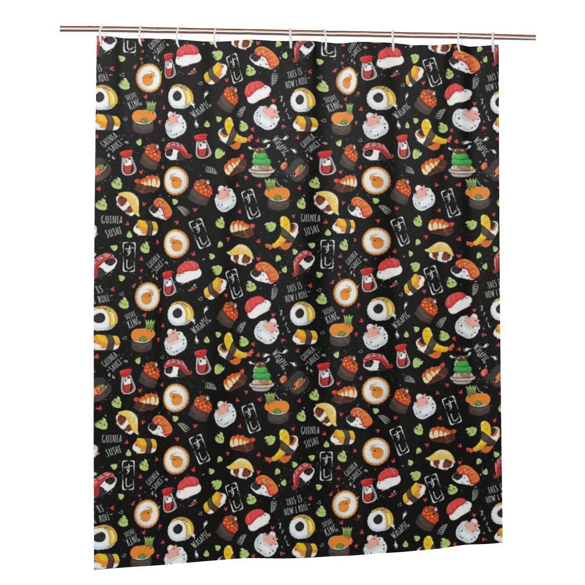 

Japanese Guinea Pig Sushi - Black Background Shower Curtain Bathroom Polyester Waterproof Bath Curtains With Hooks W60H190(CM)-1 Pcs
