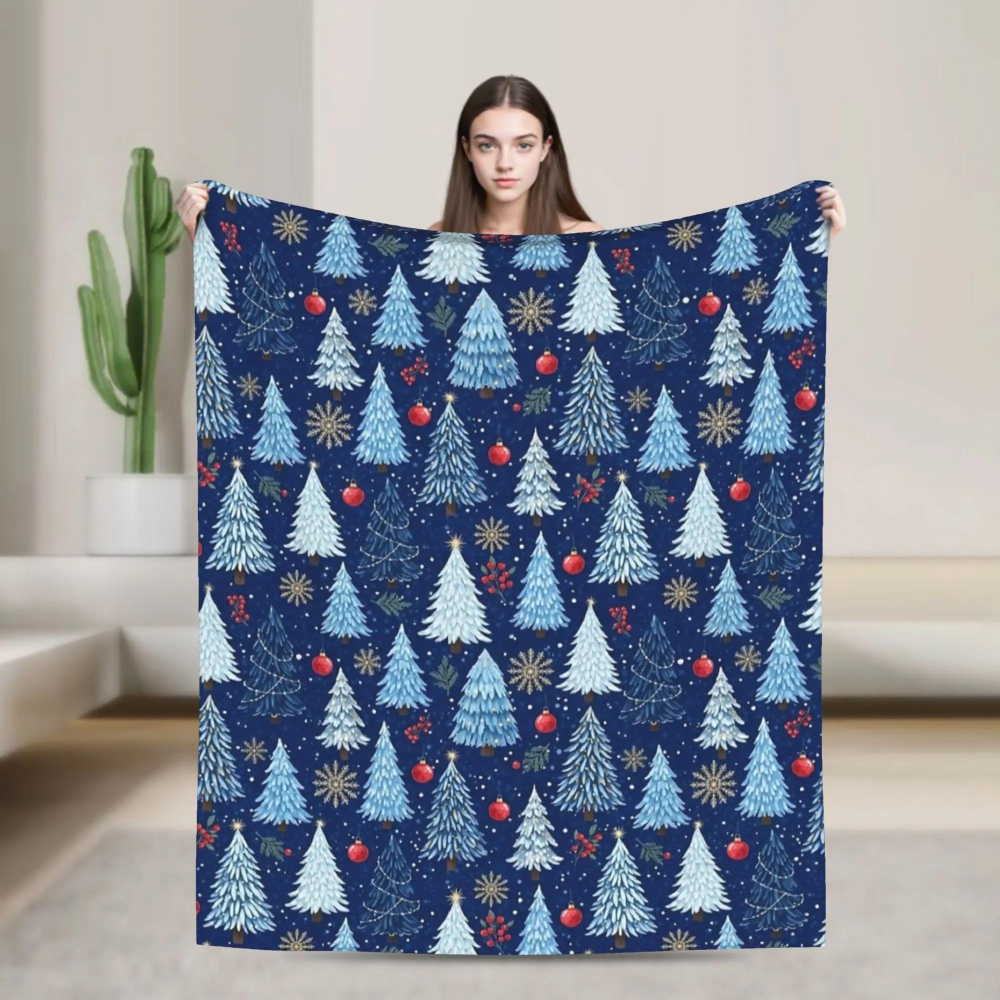 Festive Star Pine Tree Evergreen Forest Holiday Christmas Flannel Blanket Autumn Throw for Kids Bed Fashion Bedspread 100cm x 150cm