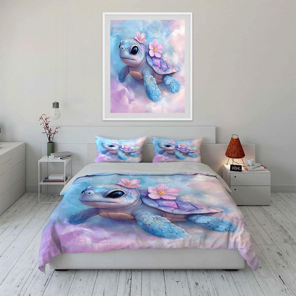 Whimsical Turtle Themed Decor Set Exquisite Three-Piece Bedding Set Gift For Kids And Adults
