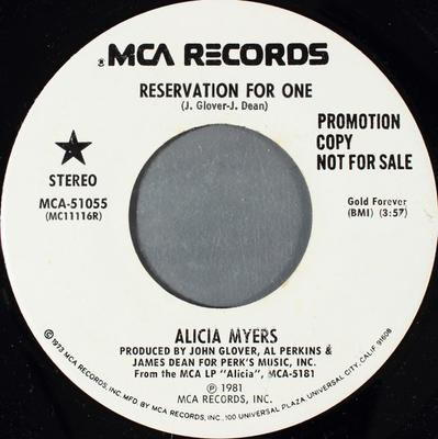 7-Zoll Schallplatte ALICIA MYERS - Reservation For One MCA51055PROMO MCA Records 1981 US Soul/Funk Gebraucht