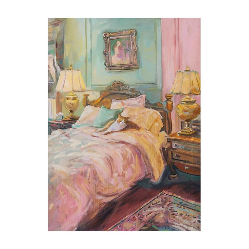 Poster Decorazione Bagno Massimalista Pittura su Tela Gatto Trendy Stampa Dopamina Estetica Kitsch Quadri per Decorazione Casa
