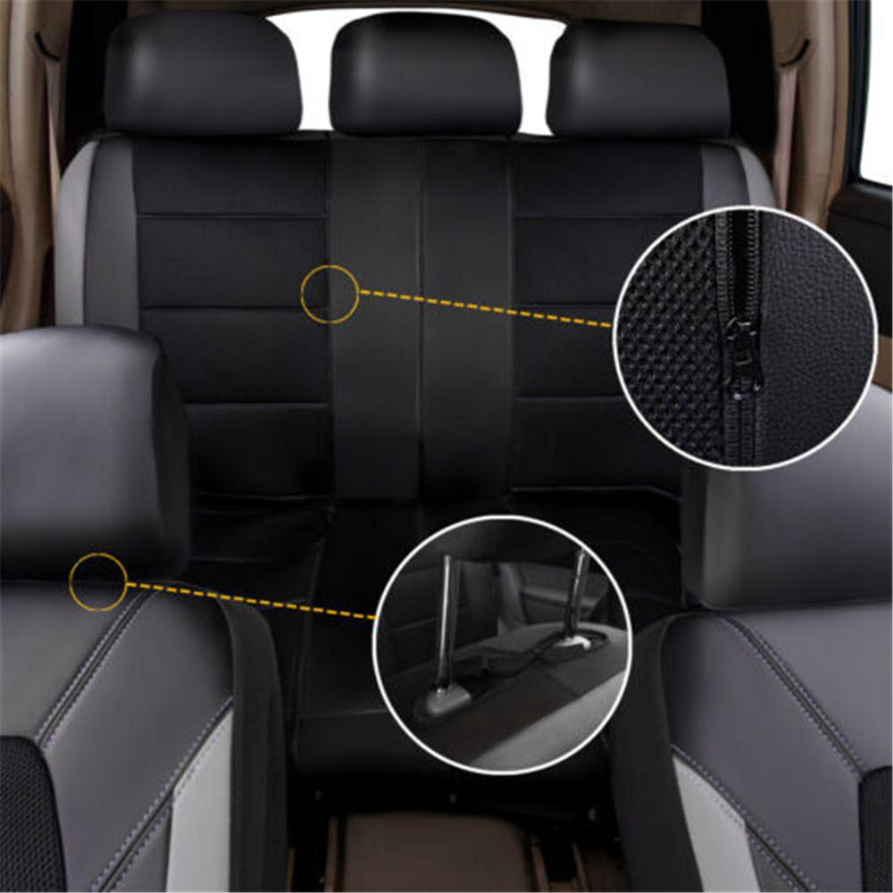 Black PU LeatherCar Seat Covers Protector Front+Rear Cushions Full Set Universal