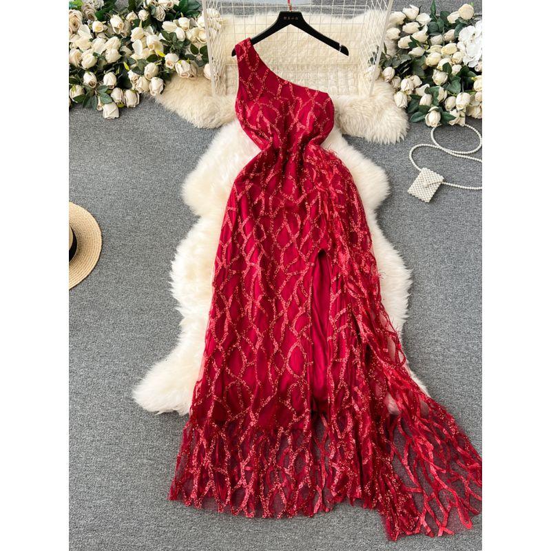Women's Clothing Dress Holiday Party Slim-Fit Sequined