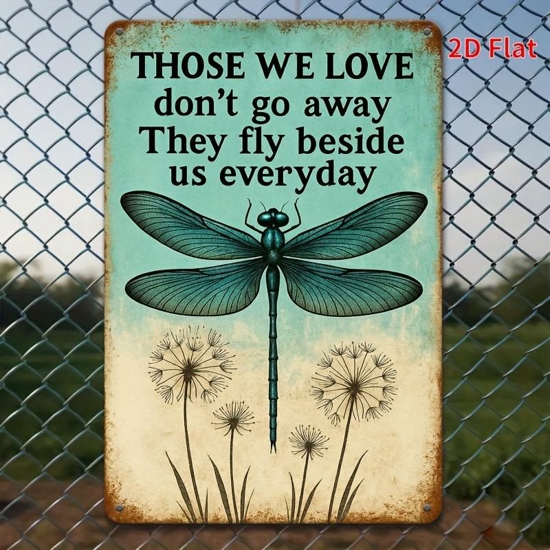 [Vintage Metal Sign] Vintage Metal Wall Art - 1pc Dragonfly & Dandelion Design Tin Sign with Inspirational Quote, Room Decor