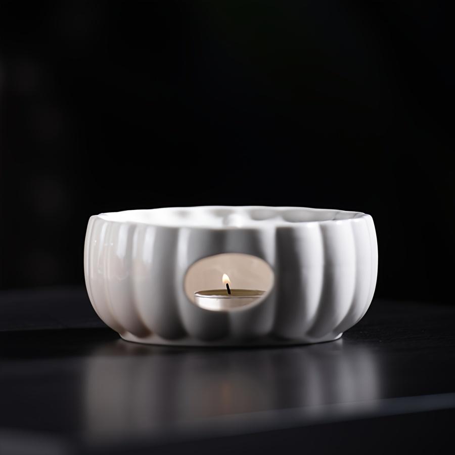Ceramic Candle Warmer Teapot Base Heat-Resistant Ribbed Design Candle Holder, No Electricity Needed for Holiday Home Decor
