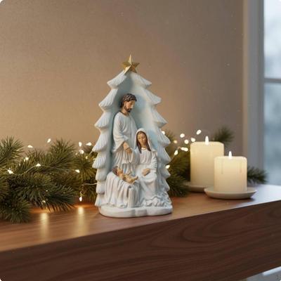 Resin Manger Scene Figurine Modern Design Holy Family Statue Minimalist Style