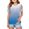 Children summer fashion T-shirt dew shoulder round collar gradient leisure coat