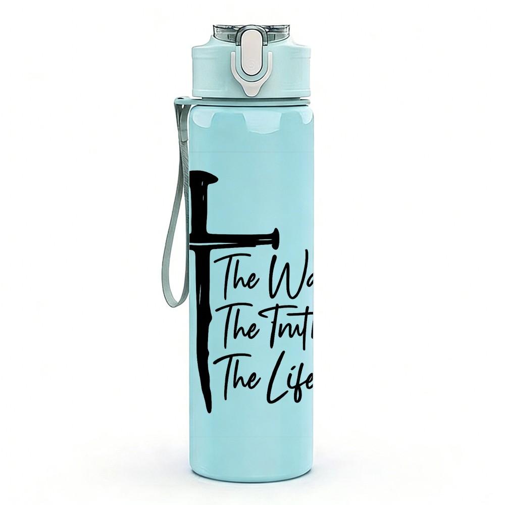 1PC Faith Trust Life Cross Letter Print 750ml Color Plastic Sports Water Bottle Leakproof Flip Straw Lid Suitable for Sports Office Home Use