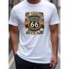 Męska koszulka Route 66 Vintage z numerem trasy 66 - Codzienna letnia koszulka, Regularny krój, Retro logo Highway 66 dla entuzjastów podróży drogowych