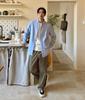 [CHANGE WELL] Men's 2025AW Casual Shirt, Fashionable Spring/Autumn Clothing, 100% Cotton, Long Sleeve, Button-Down Collar Oxford Shirt (BLUE, L)