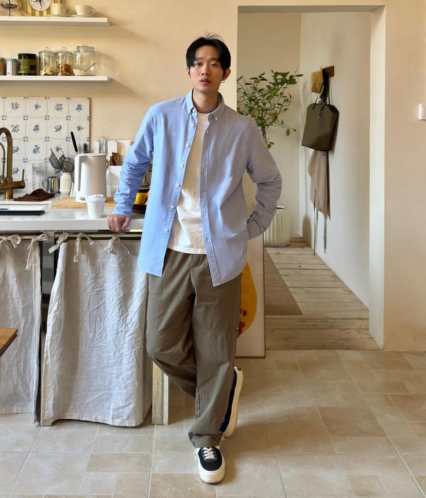 [CHANGE WELL] Men's 2025AW Casual Shirt, Fashionable Spring/Autumn Clothing, 100% Cotton, Long Sleeve, Button-Down Collar Oxford Shirt (BLUE, L)