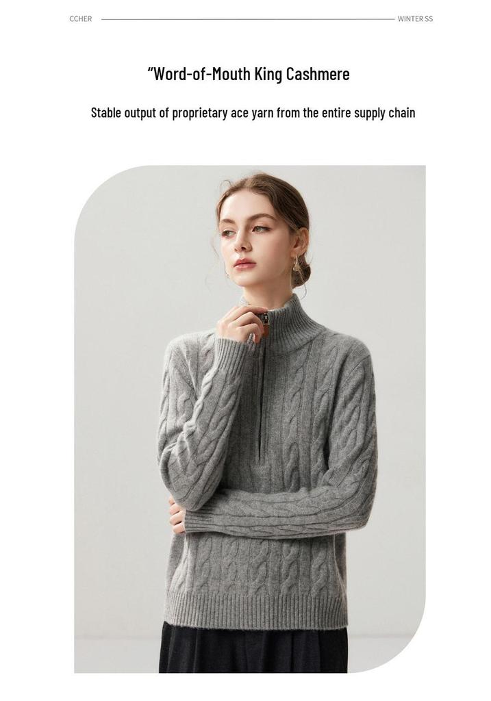 Lekasha Women's Cashmere Half-Zip Cable Knit Sweater - Autumn/Winter Collection