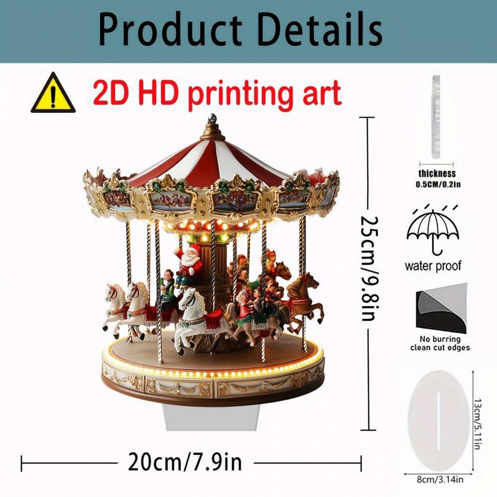 Merry Christmas 2D Acrylic Carousel Christmas Scene Festival Desktop Ornaments Home Decoration 2025 Xmas Navidad Party Supplies