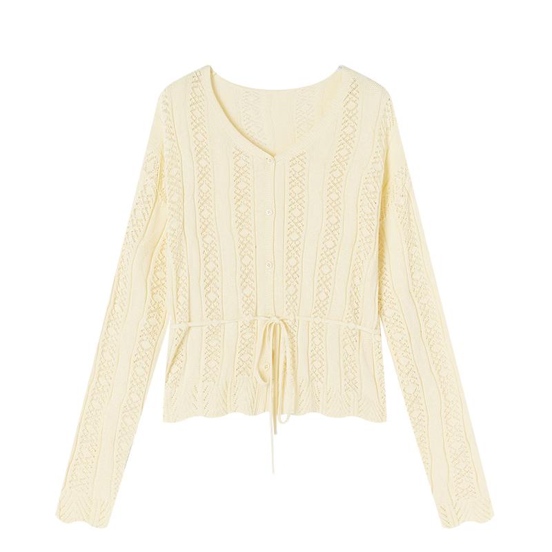 Xiangying Women s V-Neck Knit Cardigan with Tie-Waist S