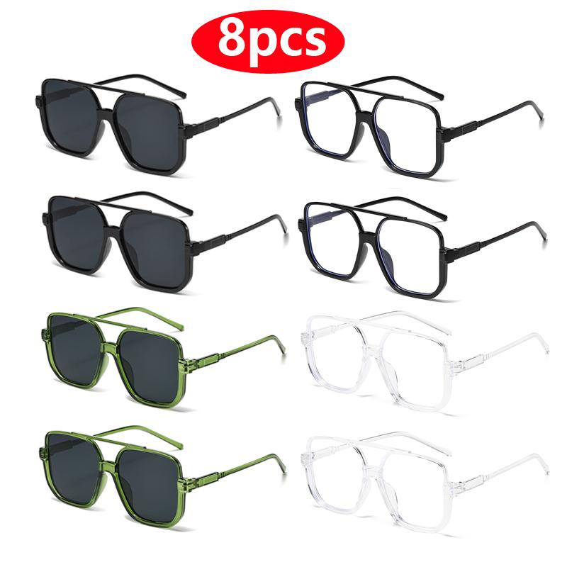 8pcs Oversized Punk Square Frame Sunglasses Women Travel Rectangle Brand Sun Glasses Men Beach Eyeglasses Black Shades Glasses