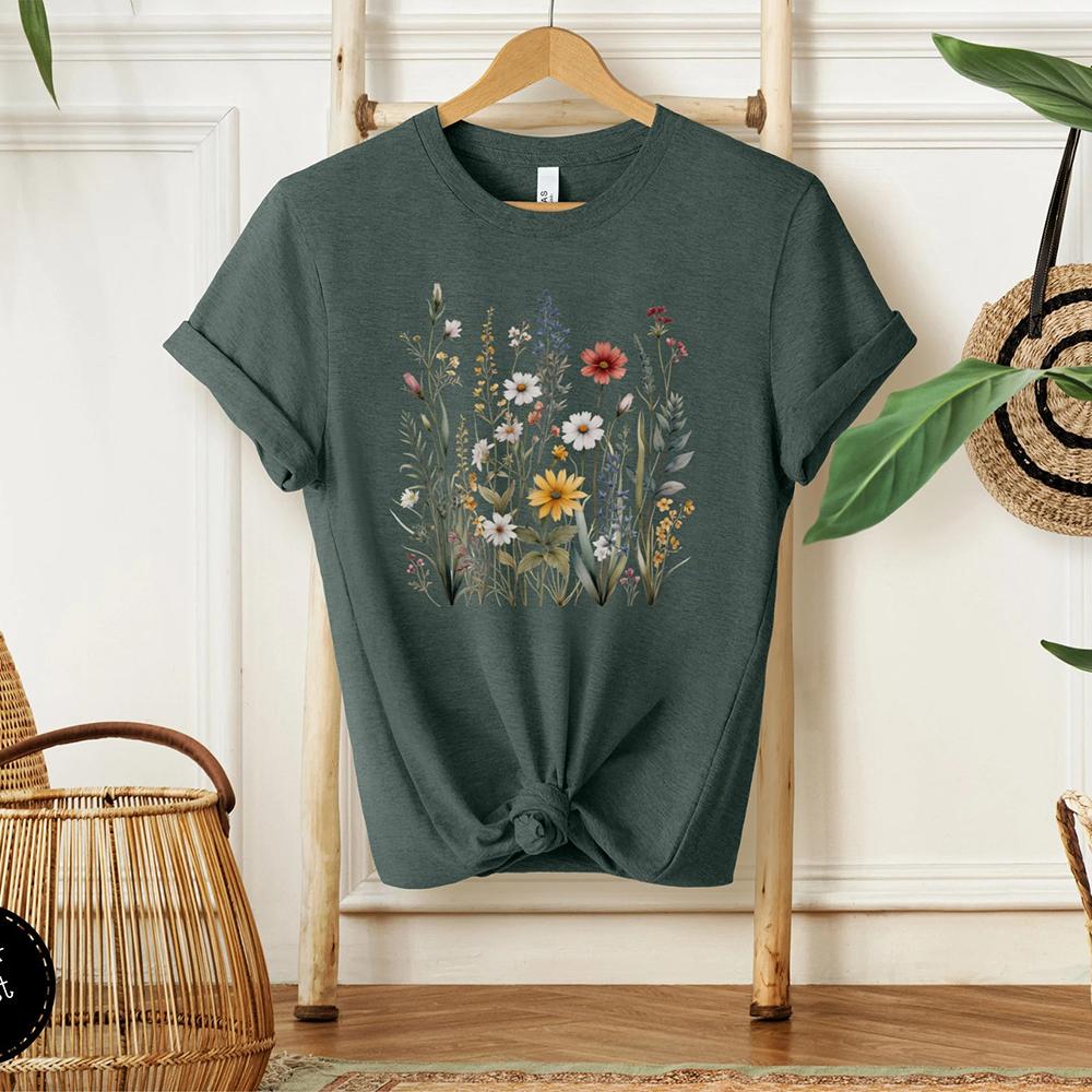 Vintage Boho Wildflowers Comfort Unisex Shirt Cottagecore Tshirt Botanical Retro Floral Tee Apparel Trendy Y2K Casual Streetwear
