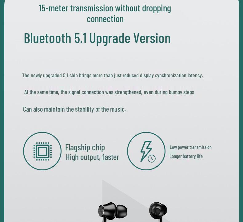 Grenzüberschreitende kabellose Bluetooth 5.0 Sport-Kopfhörer: Doppelter Nackenbügel, In-Ear-Design mit starkem Bass zum Laufen
