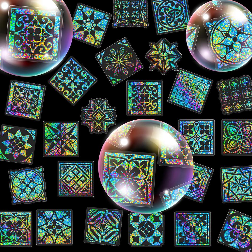 50 Bohemian Window Grilles Transparent Laser Stickers Streamer Floating Painting Pet Transparent Card Laser Ins Wind Goo Card