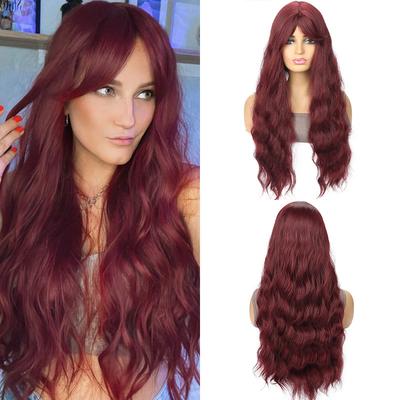 Synthetic Auburn Wigs for Women Long Wavy Wig Cospaly Halloween Costume Wig Anime Theme Party Heat Resistant