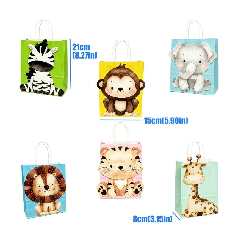 Pack Of 6 Jungle Themed Paper Gift Bags With Sturdy Handles For Childrens Birthday Parties And Special Event