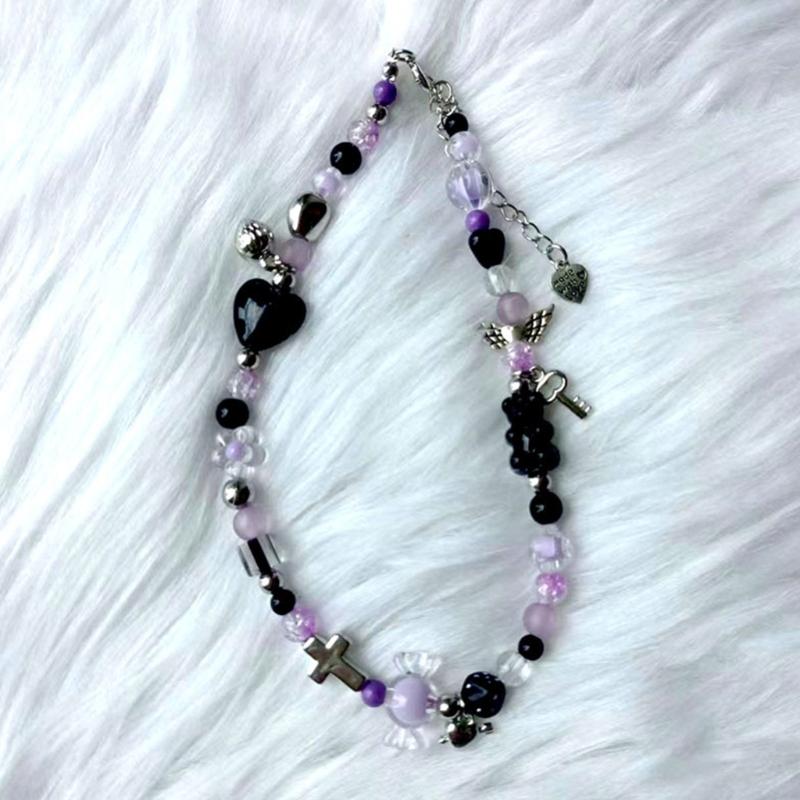 Handmade Heart Choker Delicate Beads Necklace Acrylic Alloy Material Bead Choker Necklace Perfect Gift for Trendy Girls